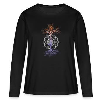 Yoga Baum Mandala Nirvana Meditation Zen Asana - Frauen Premium Bio Langarmshirt - Schwarz - Vorne - Julia (174cm)