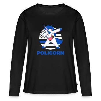 Policorn Einhorn Polizist Polizist Geschenk - Frauen Premium Bio Langarmshirt - Schwarz - Vorne - Julia (174cm)