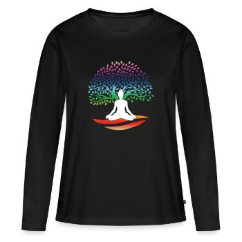 Yoga Lotus Baum Bunte Meditation Nirvana Zen - Frauen Premium Bio Langarmshirt - Schwarz - Vorne - Julia (174cm)
