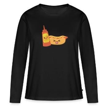 Hot Dog Kawaii Fast Food - T-shirt manches longues Premium bio Femme - noir - Devant - Julia (174cm)