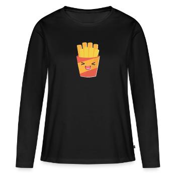 Frites Kawaii Fast Food - T-shirt manches longues Premium bio Femme - noir - Devant - Julia (174cm)