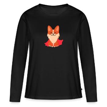 Corgi chien superhéros - T-shirt manches longues Premium bio Femme - noir - Devant - Julia (174cm)