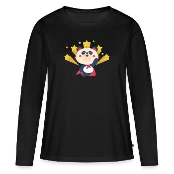 Panda Superhéros - T-shirt manches longues Premium bio Femme - noir - Devant - Julia (174cm)