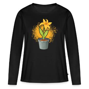 Pot de fleurs de jonquille Jardinier Fleurs jaunes - T-shirt manches longues Premium bio Femme - noir - Devant - Julia (174cm)
