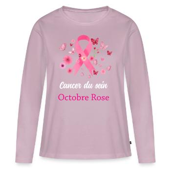 Ruban rose ctobre cancer du sein - T-shirt manches longues Premium bio Femme - rose poudré - Devant - Julia (174cm)