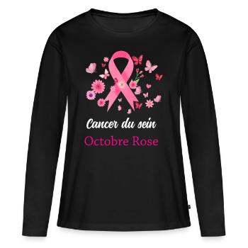 Ruban rose ctobre cancer du sein - T-shirt manches longues Premium bio Femme - noir - Devant - Julia (174cm)