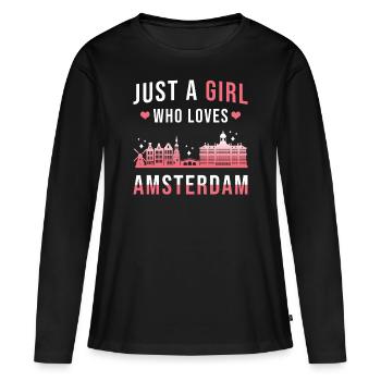 Amsterdam - T-shirt manches longues Premium bio Femme - noir - Devant - Julia (174cm)