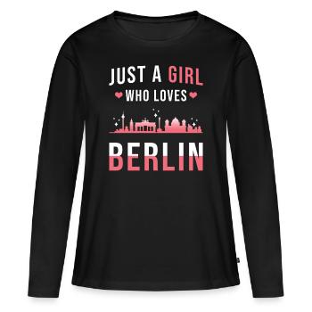 Berlin - Frauen Premium Bio Langarmshirt - Schwarz - Vorne - Julia (174cm)
