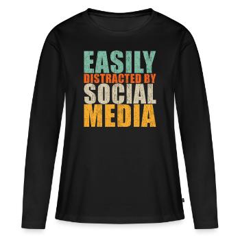 Slogan des médias sociaux - T-shirt manches longues Premium bio Femme - noir - Devant - Julia (174cm)