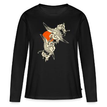 Grues - Art japonais - T-shirt manches longues Premium bio Femme - noir - Devant - Julia (174cm)