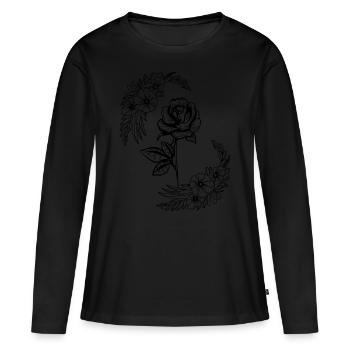 Rose, Fleurs - T-shirt manches longues Premium bio Femme - noir - Devant - Julia (174cm)