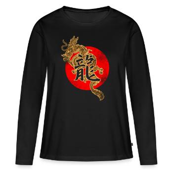 Dragon chinois - T-shirt manches longues Premium bio Femme - noir - Devant - Julia (174cm)