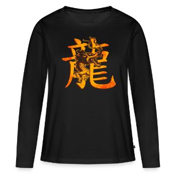 Caractères chinois avec dragon - T-shirt manches longues Premium bio Femme - noir - Devant - Julia (174cm)