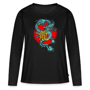 Dragon chinois - T-shirt manches longues Premium bio Femme - noir - Devant - Julia (174cm)
