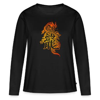 Dragon avec des caractères chinois - T-shirt manches longues Premium bio Femme - noir - Devant - Julia (174cm)