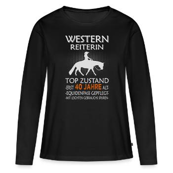 Westernreiterin & Pferd - 40. Geburtstag - Frauen Premium Bio Langarmshirt - Schwarz - Vorne - Julia (174cm)