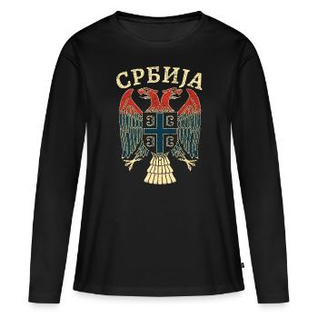 Armoiries de la Serbie cyrillique - T-shirt manches longues Premium bio Femme - noir - Devant - Julia (174cm)