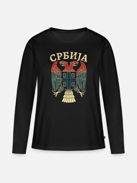 Serbien Wappen Kyrillisch - Frauen Premium Bio Langarmshirt - Schwarz