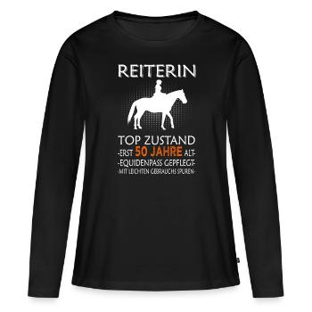 Reiterin & Pferd - 50. Geburtstag - Frauen Premium Bio Langarmshirt - Schwarz - Vorne - Julia (174cm)