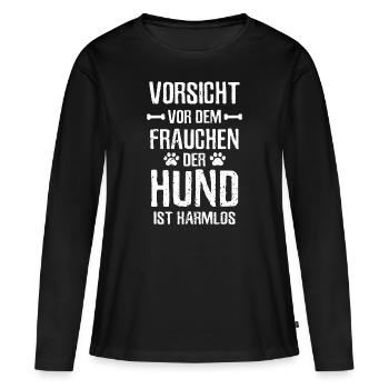 Vorsicht Frauchen Hund ist harmlos Gassi - Frauen Premium Bio Langarmshirt - Schwarz - Vorne - Julia (174cm)