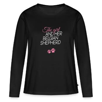 The girl and her Belgian Shepherd Belgian Malinois - Frauen Premium Bio Langarmshirt - Schwarz - Vorne - Julia (174cm)