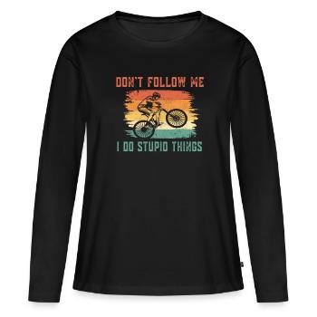 Dictons cyclistes - Style rétro - T-shirt manches longues Premium bio Femme - noir - Devant - Julia (174cm)
