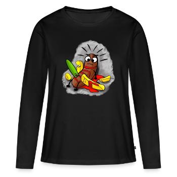 Pommes Frites Fritten Currywurst Fast Food Humor - Frauen Premium Bio Langarmshirt - Schwarz - Vorne - Julia (174cm)