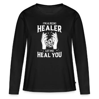 Médecine Reiki Guérisseur Énergie Positive - T-shirt manches longues Premium bio Femme - noir - Devant - Julia (174cm)