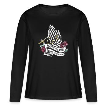 Roméo Gothic Bones Squelette Roses Mort Tombe - T-shirt manches longues Premium bio Femme - noir - Devant - Julia (174cm)