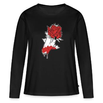 Esthétique Dark Pattern Main Saignement Tenant Rose - T-shirt manches longues Premium bio Femme - noir - Devant - Julia (174cm)