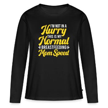 Allaitement Pas pressé Mère qui allaite normale - T-shirt manches longues Premium bio Femme - noir - Devant - Julia (174cm)