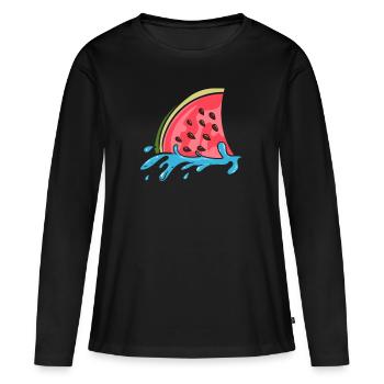 Aileron de requin comme pastèque - T-shirt manches longues Premium bio Femme - noir - Devant - Julia (174cm)