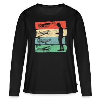 Modellflugzeug Flieger Flugzeug Pilot Modellflug - Frauen Premium Bio Langarmshirt - Schwarz - Vorne - Julia (174cm)