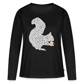 Eichhörnchen aus Nüssen mit Nuß in der Pfote - Frauen Premium Bio Langarmshirt - Schwarz - Vorne - Julia (174cm)