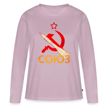 Fusée Soyouz Union soviétique - T-shirt manches longues Premium bio Femme - rose poudré - Devant - Julia (174cm)