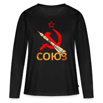 Fusée Soyouz Union soviétique - T-shirt manches longues Premium bio Femme - noir - Devant - Julia (174cm)