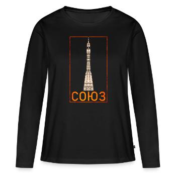 Fusée Soyouz Union soviétique - T-shirt manches longues Premium bio Femme - noir - Devant - Julia (174cm)