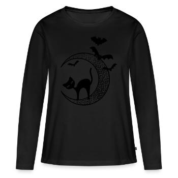 CHAT NOIR D’HALLOWEEN - T-shirt manches longues Premium bio Femme - noir - Devant - Julia (174cm)