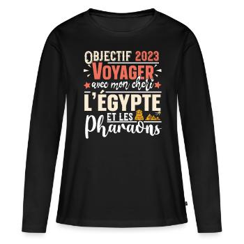Egypte Pharaon Femme Girl Cadeau Couple Rose - T-shirt manches longues Premium bio Femme - noir - Devant - Julia (174cm)