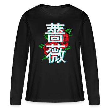 Roses avec caractères japonais - T-shirt manches longues Premium bio Femme - noir - Devant - Julia (174cm)