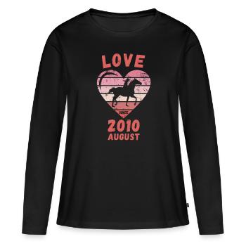 Love Pferde Reiten Geburtstag August 2010 - Frauen Premium Bio Langarmshirt - Schwarz - Vorne - Julia (174cm)