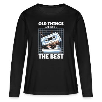 Antiquariat Vinyl Kassette Musik Vintage Liebhaber - Frauen Premium Bio Langarmshirt - Schwarz - Vorne - Julia (174cm)