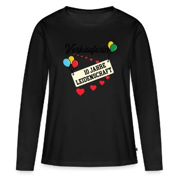 Verkäuferin 10 Jahre Jubiläum zehn jähriges Jubi - Frauen Premium Bio Langarmshirt - Schwarz - Vorne - Julia (174cm)