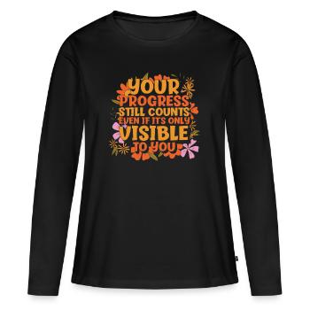 Living Progress cite un message positif - T-shirt manches longues Premium bio Femme - noir - Devant - Julia (174cm)