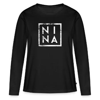 Nina Minimalismus - Frauen Premium Bio Langarmshirt - Schwarz - Vorne - Julia (174cm)