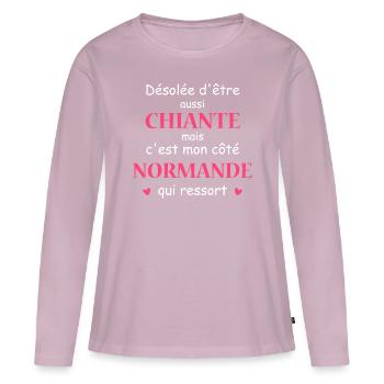 Chiante C'est mon côté Normande - T-shirt manches longues Premium bio Femme - rose poudré - Devant - Julia (174cm)