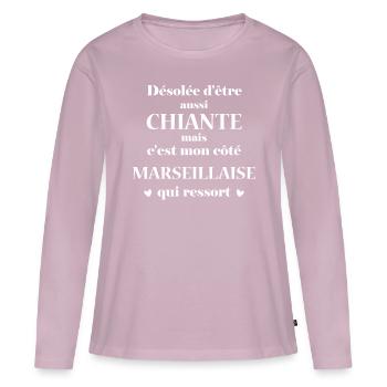 Chiante C'est mon côté Marseillaise - T-shirt manches longues Premium bio Femme - rose poudré - Devant - Julia (174cm)