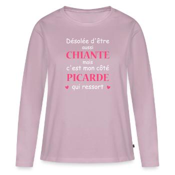 Chiante C'est mon côté Picarde - T-shirt manches longues Premium bio Femme - rose poudré - Devant - Julia (174cm)