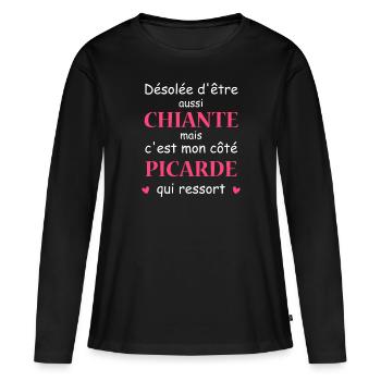 Chiante C'est mon côté Picarde - T-shirt manches longues Premium bio Femme - noir - Devant - Julia (174cm)