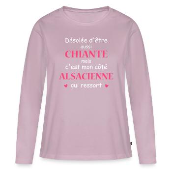 Chiante C'est mon côté ALSACIENNE - T-shirt manches longues Premium bio Femme - rose poudré - Devant - Julia (174cm)